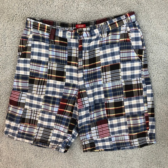 Izod Other - Izod Luxury Sport Mens 34 Patchwork Plaid Shorts Multicolor Preppy Cotton 8